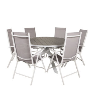 Parma, Break – Ensemble repas – Gris – Table : ⌀140 Chaise : 62 x 107,5 x 55 cm