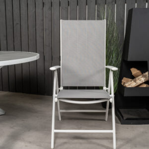 Parma, Break – Ensemble repas – Gris – Table : ⌀140 Chaise : 62 x 107,5 x 55 cm