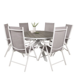 Parma, Break – Ensemble repas – Gris – Table : ⌀140 Chaise : 62 x 107,5 x 55 cm