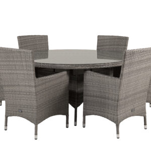 Volta, Malin – Ensemble repas – Gris – Table : ⌀150 Chaise : 65 x 92 x 58 cm