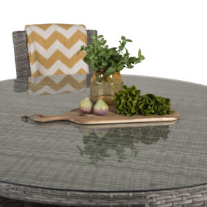 Volta, Malin – Ensemble repas – Gris – Table : ⌀150 Chaise : 65 x 92 x 58 cm