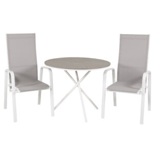 Parma, Copacabana – Ensemble repas – Blanc – Table : ⌀90 Chaise : 65 x 110 x 56,5 cm