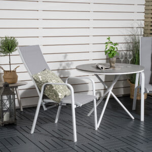 Parma, Copacabana – Ensemble repas – Blanc – Table : ⌀90 Chaise : 65 x 110 x 56,5 cm