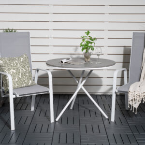 Parma, Copacabana – Ensemble repas – Blanc – Table : ⌀90 Chaise : 65 x 110 x 56,5 cm