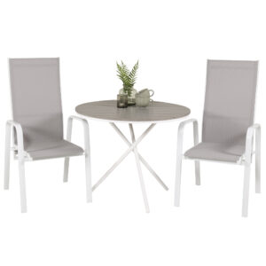 Parma, Copacabana – Ensemble repas – Blanc – Table : ⌀90 Chaise : 65 x 110 x 56,5 cm