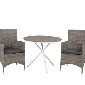 Parma, Malin – Ensemble repas – Blanc – Table : ⌀90 Chaise : 65 x 92 x 58 cm