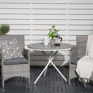 Parma, Malin – Ensemble repas – Blanc – Table : ⌀90 Chaise : 65 x 92 x 58 cm