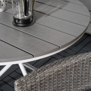 Parma, Malin – Ensemble repas – Blanc – Table : ⌀90 Chaise : 65 x 92 x 58 cm