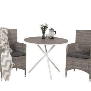 Parma, Malin – Ensemble repas – Blanc – Table : ⌀90 Chaise : 65 x 92 x 58 cm