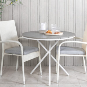 Parma, Anna – Ensemble repas – Gris – Table : ⌀90 Chaise : 62 x 96 x 55 cm