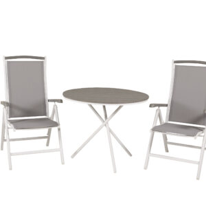 Parma, Albany – Ensemble repas – Blanc – Table : ⌀90 Chaise : 73 x 108 x 59 cm