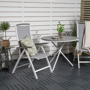 Parma, Albany – Ensemble repas – Blanc – Table : ⌀90 Chaise : 73 x 108 x 59 cm
