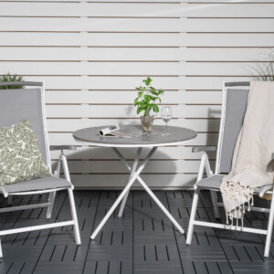 Parma, Albany – Ensemble repas – Blanc – Table : ⌀90 Chaise : 73 x 108 x 59 cm