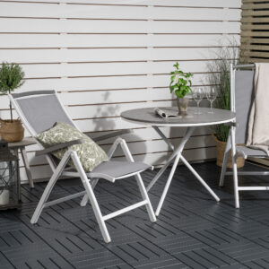 Parma, Albany – Ensemble repas – Blanc – Table : ⌀90 Chaise : 73 x 108 x 59 cm