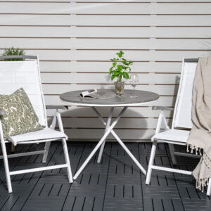 Parma, Albany – Ensemble repas – Blanc – Table : ⌀90 Chaise : 73 x 110 x 59 cm