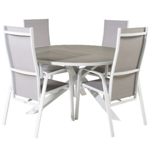 Parma, Copacabana – Ensemble repas – Gris – Table : ⌀140 Chaise : 65 x 110 x 56,5 cm