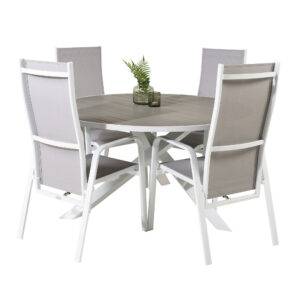 Parma, Copacabana – Ensemble repas – Gris – Table : ⌀140 Chaise : 65 x 110 x 56,5 cm