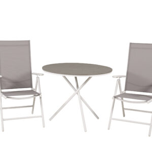Parma, Break – Ensemble repas – Blanc – Table : ⌀90 Chaise : 62 x 107,5 x 55 cm