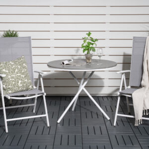 Parma, Break – Ensemble repas – Blanc – Table : ⌀90 Chaise : 62 x 107,5 x 55 cm