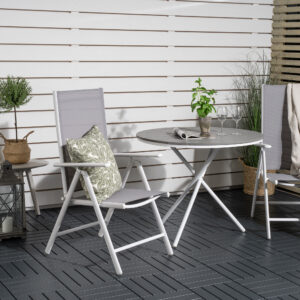 Parma, Break – Ensemble repas – Blanc – Table : ⌀90 Chaise : 62 x 107,5 x 55 cm