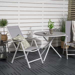 Parma, Break – Ensemble repas – Blanc – Table : ⌀90 Chaise : 62 x 107,5 x 55 cm