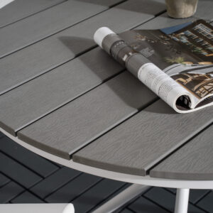 Parma, Break – Ensemble repas – Blanc – Table : ⌀90 Chaise : 62 x 107,5 x 55 cm