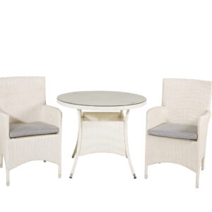 Volta, Malin – Ensemble repas – Blanc – Table : ⌀90 Chaise : 65 x 92 x 58 cm