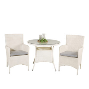 Volta, Malin – Ensemble repas – Blanc – Table : ⌀90 Chaise : 65 x 92 x 58 cm