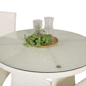 Volta, Malin – Ensemble repas – Blanc – Table : ⌀90 Chaise : 65 x 92 x 58 cm