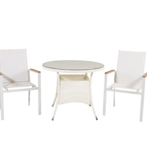Volta, Texas – Ensemble repas – Blanc – Table : ⌀90 Chaise : 57 x 91 x 57 cm