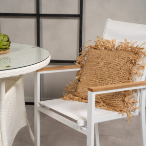 Volta, Texas – Ensemble repas – Blanc – Table : ⌀90 Chaise : 57 x 91 x 57 cm