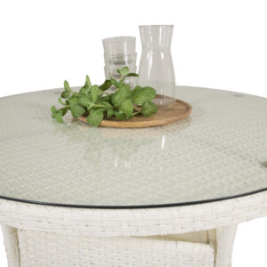 Volta, Texas – Ensemble repas – Blanc – Table : ⌀90 Chaise : 57 x 91 x 57 cm
