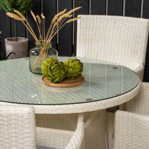 Volta, Malin – Ensemble repas – Blanc – Table : ⌀90 Chaise : 65 x 92 x 58 cm