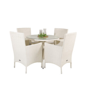 Volta, Malin – Ensemble repas – Blanc – Table : ⌀90 Chaise : 65 x 92 x 58 cm