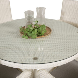 Volta, Malin – Ensemble repas – Blanc – Table : ⌀90 Chaise : 65 x 92 x 58 cm