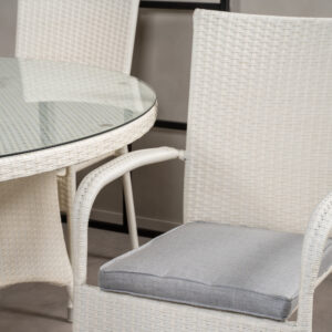 Volta, Anna – Ensemble repas – Blanc – Table : ⌀150 Chaise : 62 x 96 x 55 cm