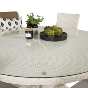 Volta, Anna – Ensemble repas – Blanc – Table : ⌀150 Chaise : 62 x 96 x 55 cm