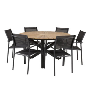 Mexico, Santorini – Ensemble repas – Noir – Table : ⌀140 Chaise : 58 x 88 x 56 cm