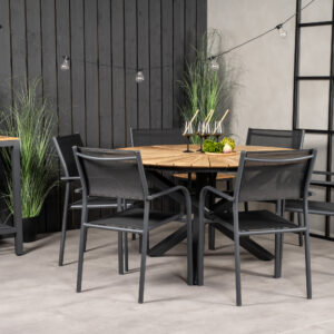 Mexico, Santorini – Ensemble repas – Noir – Table : ⌀140 Chaise : 58 x 88 x 56 cm