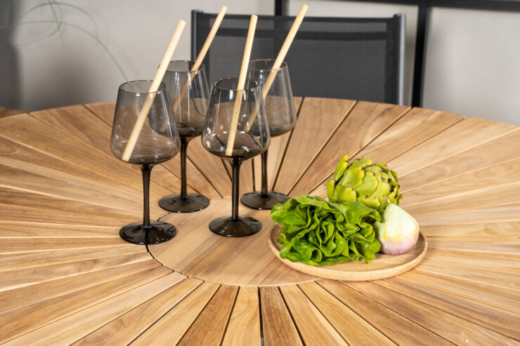 Mexico, Santorini – Ensemble repas – Noir – Table : ⌀140 Chaise : 58 x 88 x 56 cm
