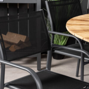 Mexico, Santorini – Ensemble repas – Noir – Table : ⌀140 Chaise : 58 x 88 x 56 cm
