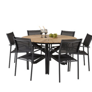 Mexico, Santorini – Ensemble repas – Noir – Table : ⌀140 Chaise : 58 x 88 x 56 cm