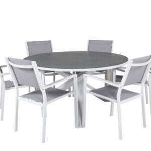 Copacabana, Copacabana – Ensemble repas – Gris – Table : ⌀140 Chaise : 60,5 x 88 x 56,5 cm