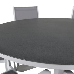Copacabana, Copacabana – Ensemble repas – Gris – Table : ⌀140 Chaise : 60,5 x 88 x 56,5 cm