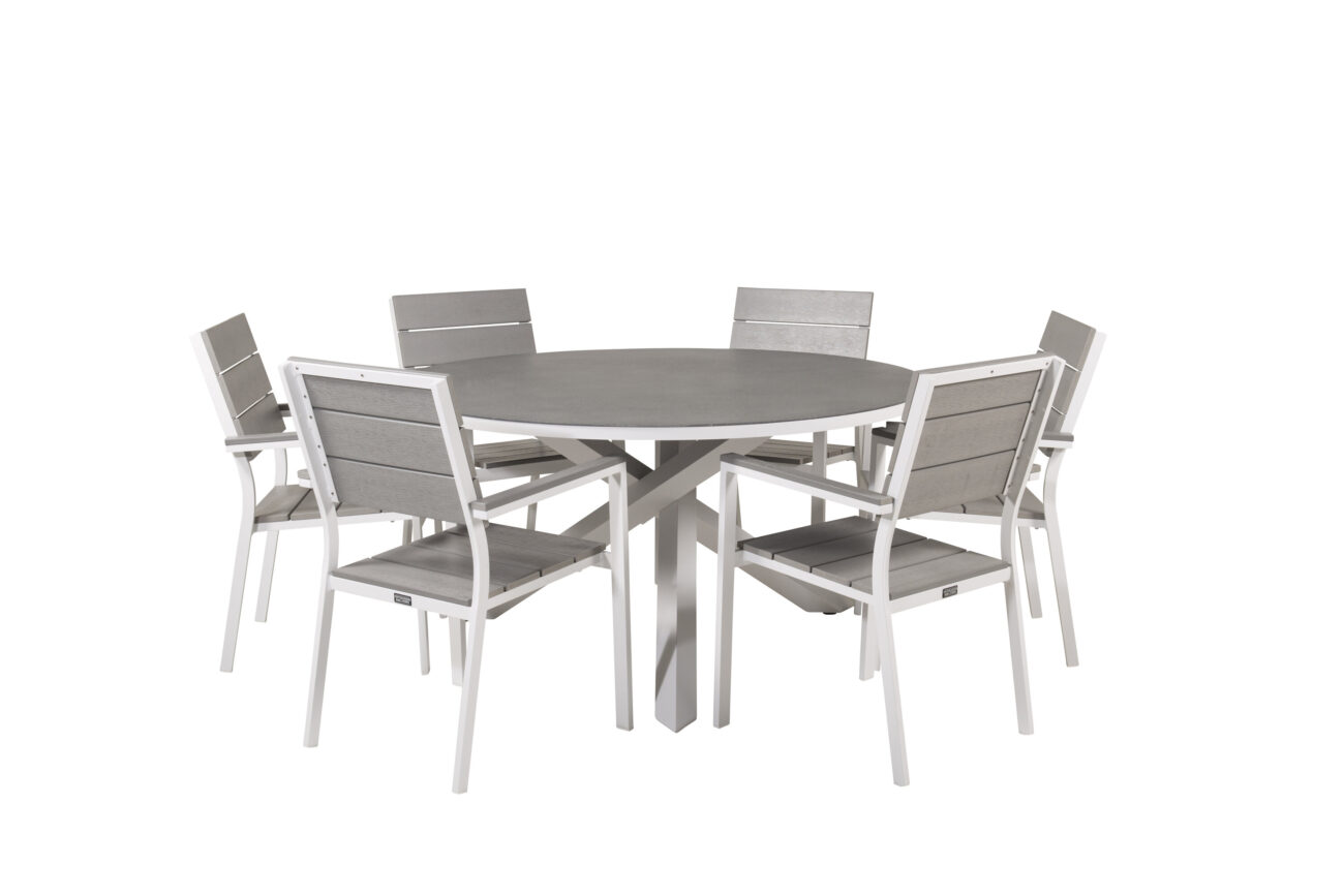 Copacabana, Levels – Ensemble repas – Gris – Table : ⌀140 Chaise : 59 x 89 x 57 cm