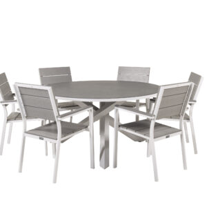Copacabana, Levels – Ensemble repas – Gris – Table : ⌀140 Chaise : 59 x 89 x 57 cm