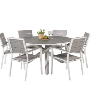 Copacabana, Levels – Ensemble repas – Gris – Table : ⌀140 Chaise : 59 x 89 x 57 cm