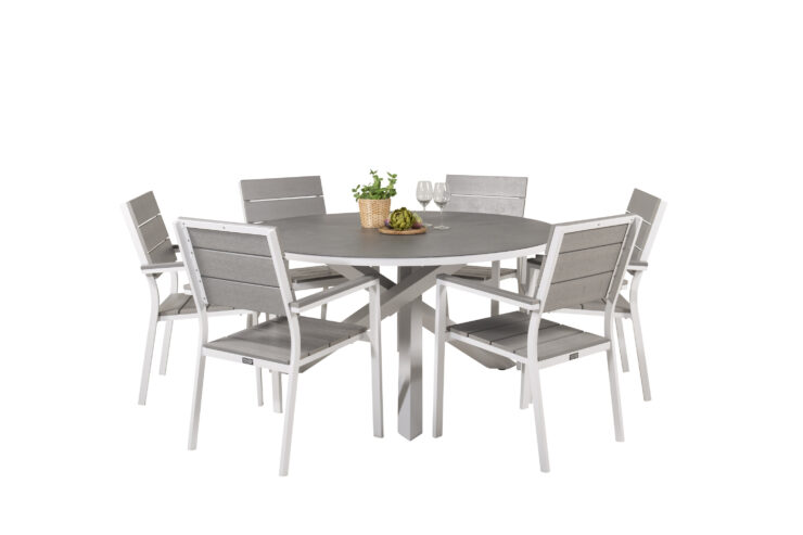 Copacabana, Levels – Ensemble repas – Gris – Table : ⌀140 Chaise : 59 x 89 x 57 cm