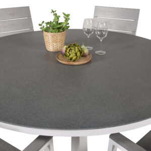 Copacabana, Levels – Ensemble repas – Gris – Table : ⌀140 Chaise : 59 x 89 x 57 cm