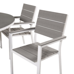 Copacabana, Levels – Ensemble repas – Gris – Table : ⌀140 Chaise : 59 x 89 x 57 cm
